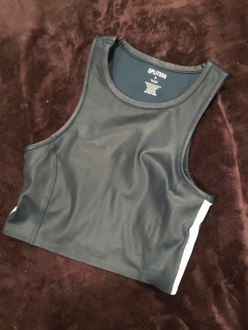 Splits59 Navy Blue Crop Athletic Tank with Side Stripe